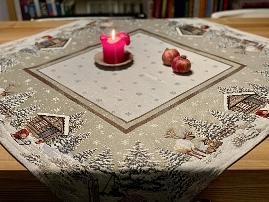Tapestry tablecloth, scarf and place setting WINTER LANDSCAPE