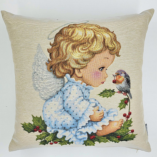 Christmas tapestry GIRL WITH A BIRD