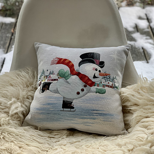 Christmas tapestry SNOWMAN ON SKATES