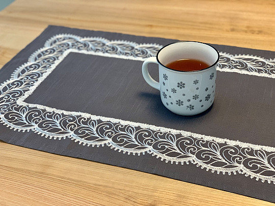 Embroidered tablecloth gray