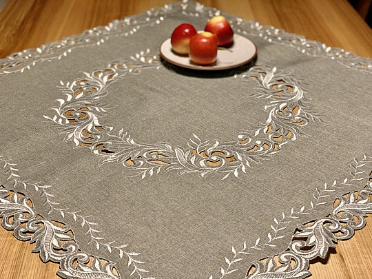 Embroidered tablecloth gray twigs