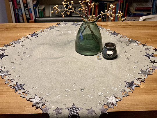 Embroidered Christmas tablecloth gray star