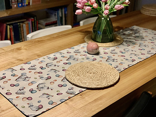 Gobelin tablecloth and scarf Easter-Goose white