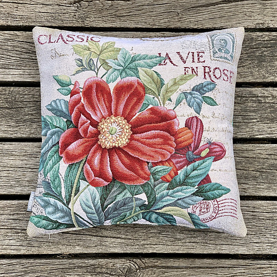 Tapestry pillowcase FLOWER - POSTCARD RED
