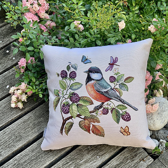 Tapestry cushion cover A HAWK BIRD ON A BARBERRY
