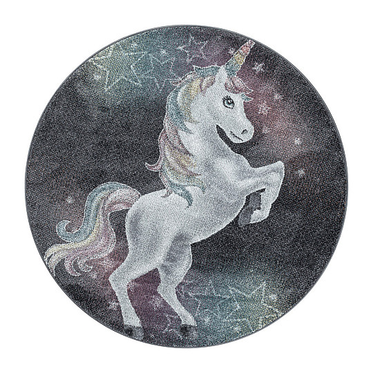 Round children's piece rug FUNNY unicorn gray