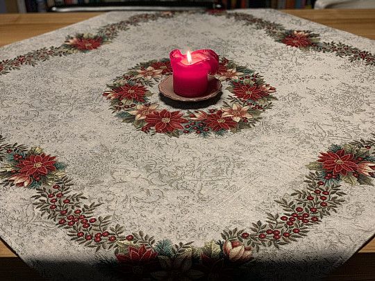 Christmas tapestry tablecloths and scarves CHRISTMAS ROSE-HOLLY WREATH