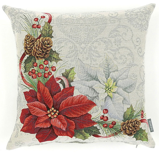 Christmas tapestry cover CHRISTMAS ROSE WHITE AND RED