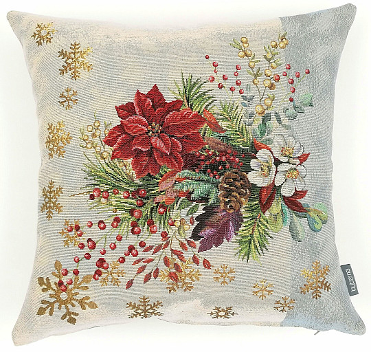 Christmas tapestry cover CHRISTMAS BOUQUET WITH GRAY STRIPE