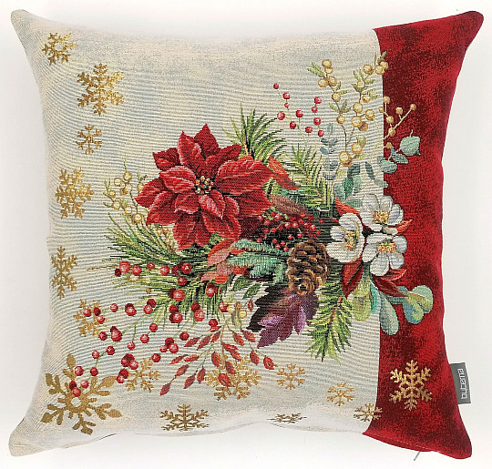 Christmas tapestry cover CHRISTMAS BOUQUET WITH RED STRIPE