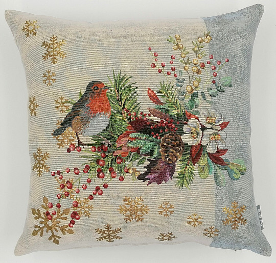 Christmas tapestry cover CHRISTMAS BIRD WITH GRAY STRIPE