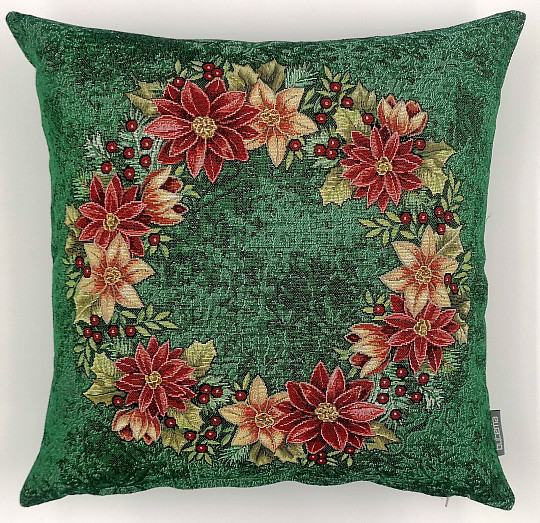 Christmas tapestry cover CHRISTMAS ROSE-GREEN HOLLY WREATH