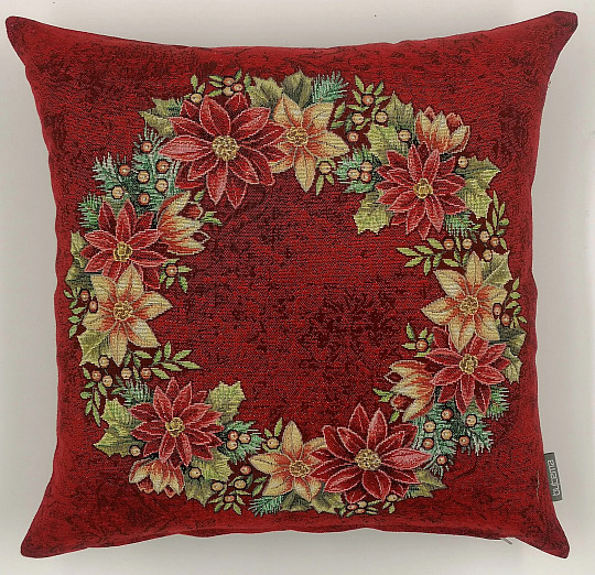 Christmas tapestry cover CHRISTMAS ROSE - RED HOLLY WREATH