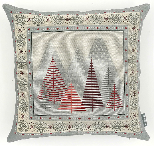Christmas tapestry cover GRAY-RED TREES