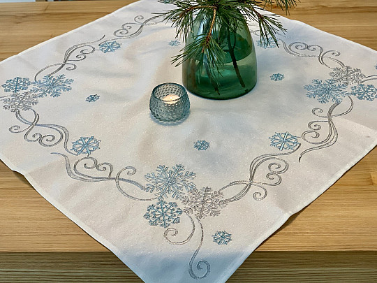 Embroidered Christmas tablecloth blue-silver