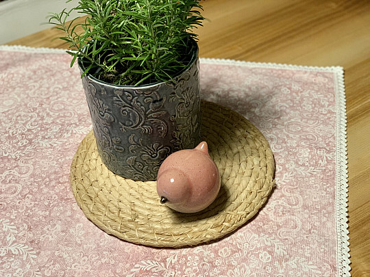 Old pink tablecloth with lace 70x70