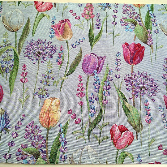Tapestry tablecloth, scarf Spring - tulips gray-blue