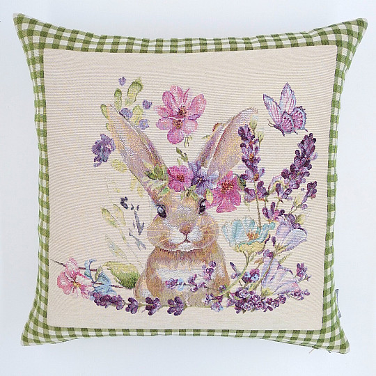 Tapestry cushion cover BUNNY IN A FRAME green check