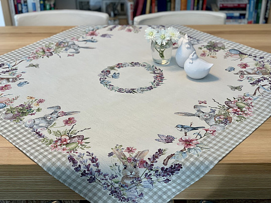 Tapestry tablecloth and scarf EASTER TIME beige check
