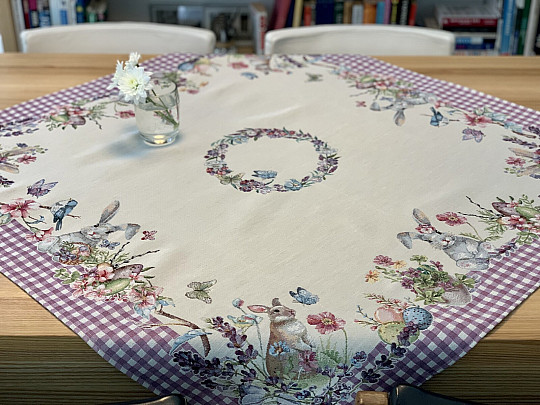 Tapestry tablecloth and scarf EASTER TIME purple check