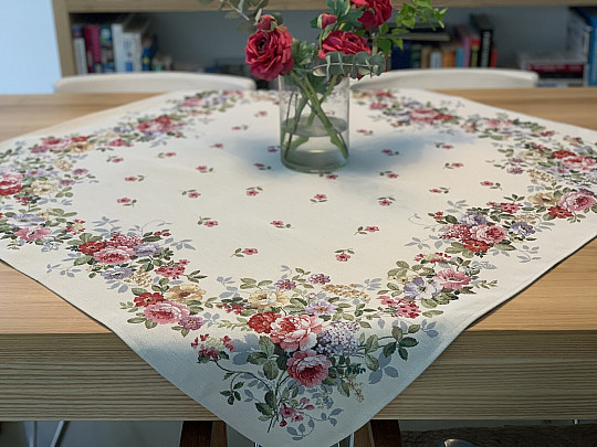 Tapestry tablecloth and scarf BORDER BOUQUET