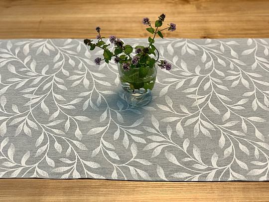 Tablecloth and scarf NIGHT LEAFS gray