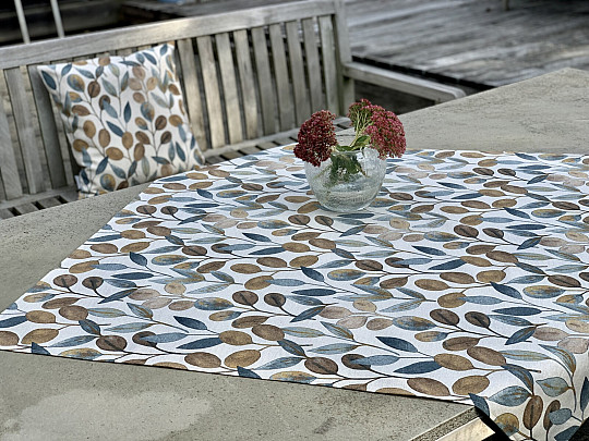 Table cloth and scarf LISTY HOJAS blue