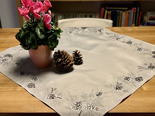 Embroidered Christmas tablecloth and shawls CONES GRAY