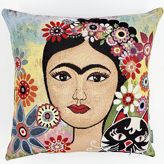 Tapestry cushion cover FRIDA with a cat