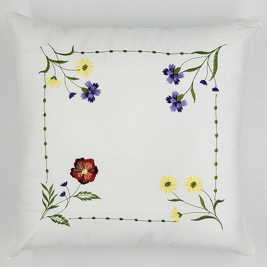 Embroidered cushion cover FLOWERS IN A SQUARE