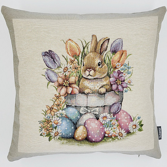 Tapestry cushion cover HARE IN A FLOWER POT beige frame