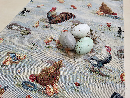 Tapestry tablecloth and scarf BACKYARD HEN