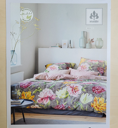 IRISETTE luxury cotton satin MAGIC GRAU 11 COLORED FLOWERS