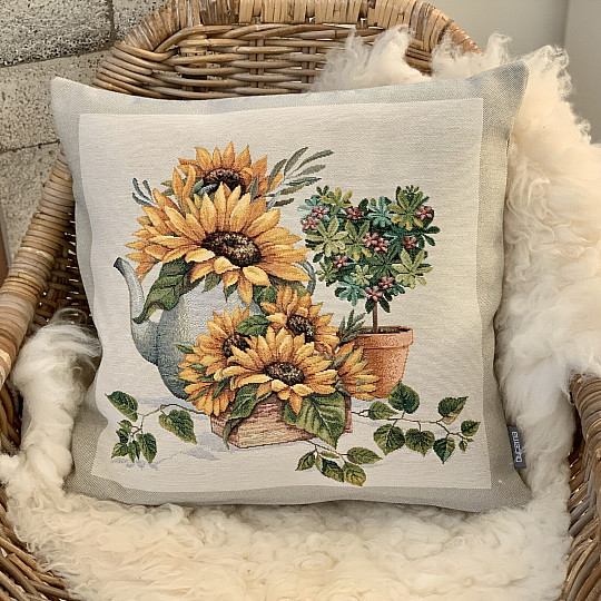 Tapestry cushion cover SUNFLOWERS IN A FRAME