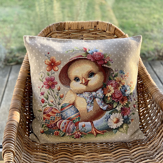 Easter tapestry cover CHICKEN WITH BOW