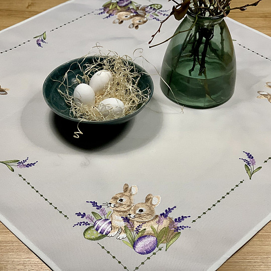 Embroidered tablecloth EASTER BUNNY with lavender