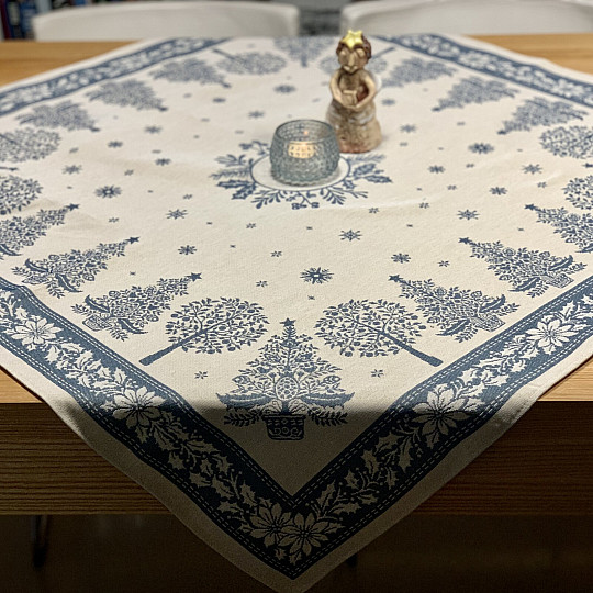 Tapestry tablecloth and scarf FOLK CHRISTMAS blue