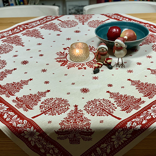 Tapestry tablecloth and scarf FOLK CHRISTMAS red