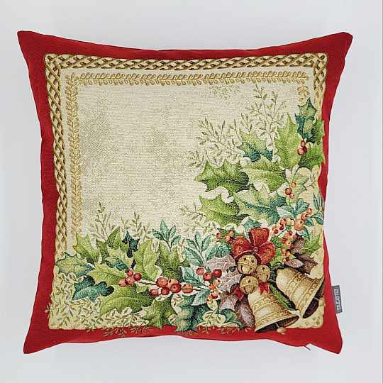 Christmas tapestry cover GOLDEN BELLS red trim