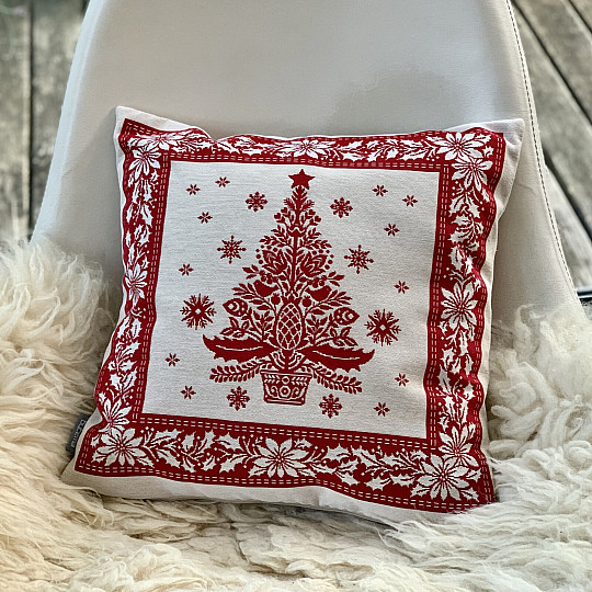 Christmas tapestry cover FOLK CHRISTMAS 3 red