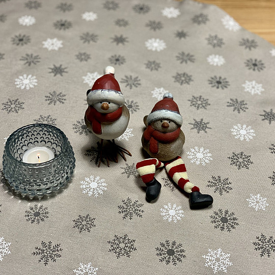 Christmas tablecloth and scarf FLAKES GREY WHITE