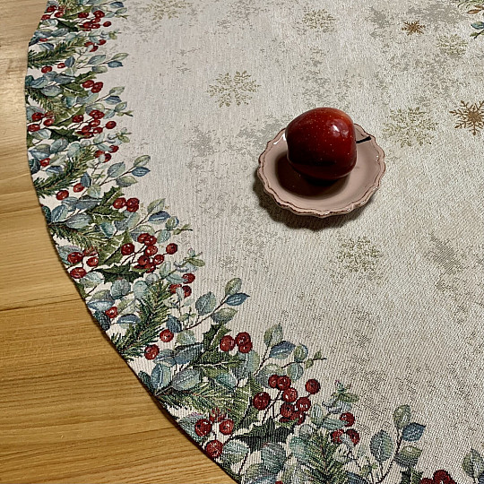 Christmas tapestry tablecloth round CHRISTMAS ROSES