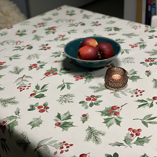 Christmas tablecloth and scarf HOLLY GREEN