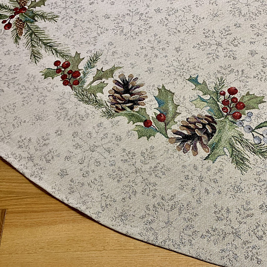 Christmas tapestry tablecloth round PINE PINE and MISTLETOE