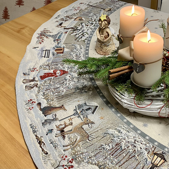 Christmas tapestry tablecloth round NIGHT WINTER