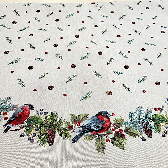 Christmas tapestry tablecloth round WINTER BIRD