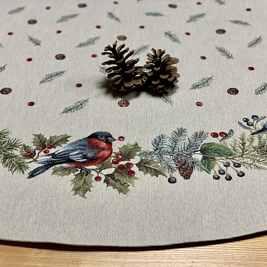 Christmas tapestry tablecloth round WINTER BIRD