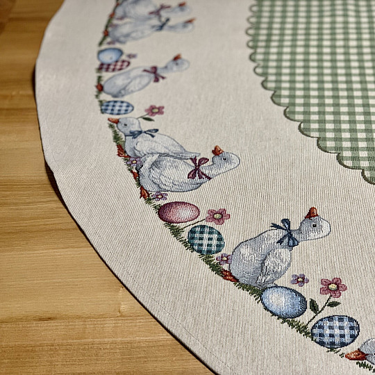 Round tapestry tablecloth HUSSIČKY GREEN CHECK