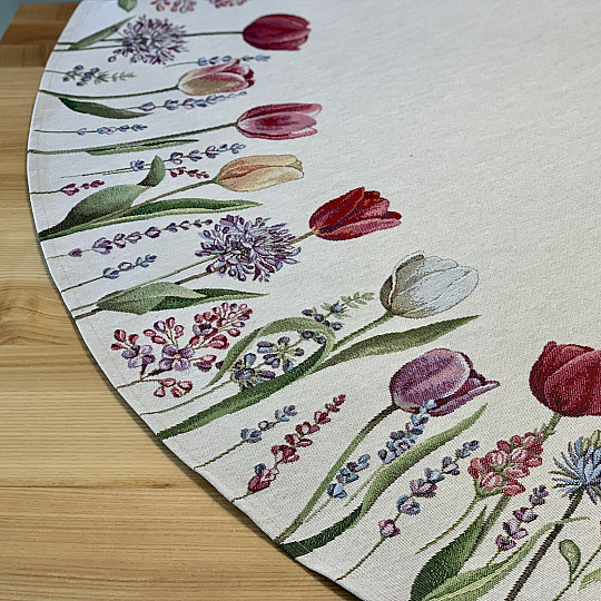 Round tapestry tablecloth TULIPS SPRING III