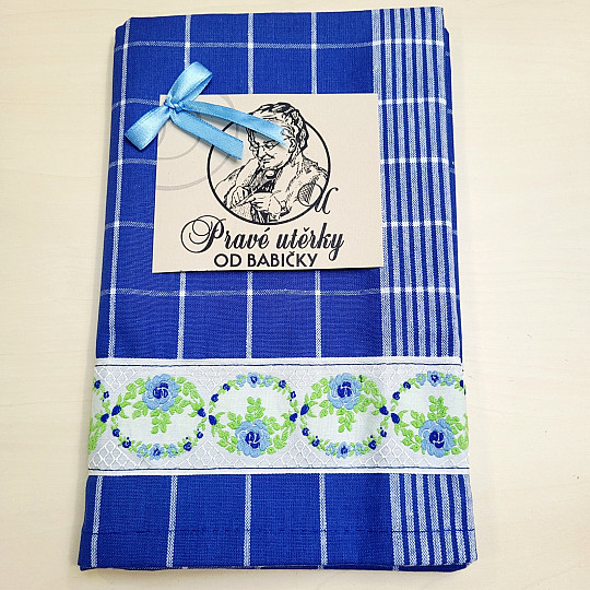 GRANDMOTHER'S BLUE TOWEL WITH FLOWERS